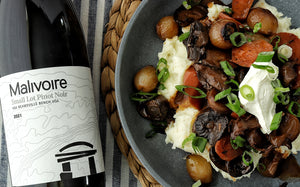 2021 Small Lot Pinot Noir paired with vegetarian mushroom bourgignon